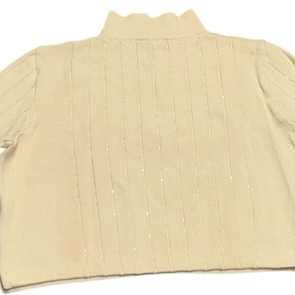 Women’s ST JOHN SPORT ACREAM SNOW FLAKE SEQUIN MOCK TURTLE NECK SWEATER MEDIUM - Picture 4 of 8